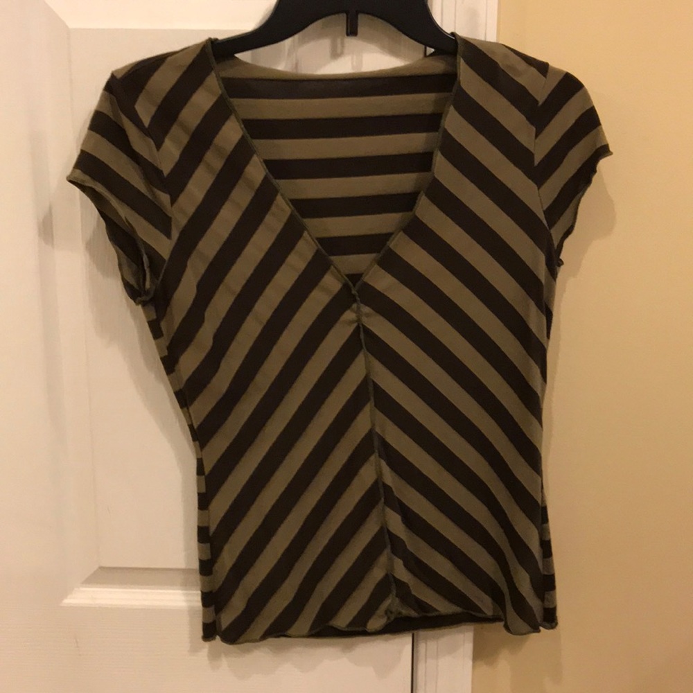 Olive green and black striped T-shirt